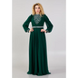 Emerald Chiffon Maxi Dress – Elegant Long Sleeve Gown - 38 - Evening Dress