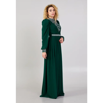Emerald Chiffon Maxi Dress – Elegant Long Sleeve Gown - Evening Dress