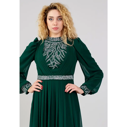 Emerald Chiffon Maxi Dress – Elegant Long Sleeve Gown - Evening Dress