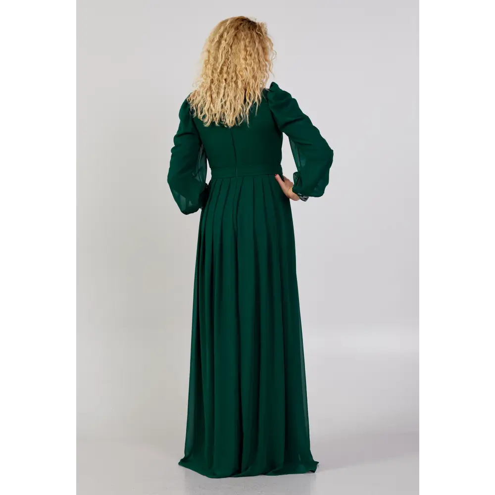Emerald Chiffon Maxi Dress – Elegant Long Sleeve Gown - Evening Dress