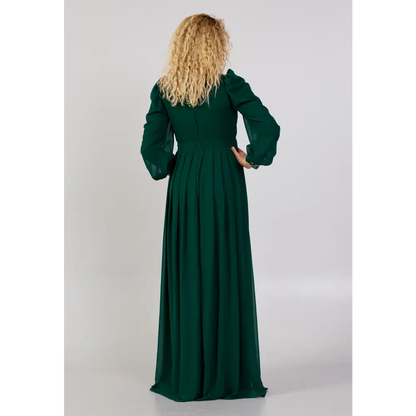 Emerald Chiffon Maxi Dress – Elegant Long Sleeve Gown - Evening Dress
