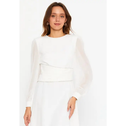 Ivory Viscose Midi Dress – Clean Long Sleeve Classic - Casual Dress
