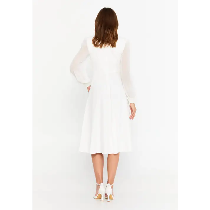 Ivory Viscose Midi Dress – Clean Long Sleeve Classic - Casual Dress