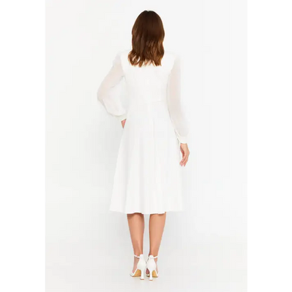 Ivory Viscose Midi Dress – Clean Long Sleeve Classic - Casual Dress