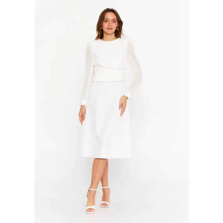 Ivory Viscose Midi Dress – Clean Long Sleeve Classic - White / 36 - Casual Dress