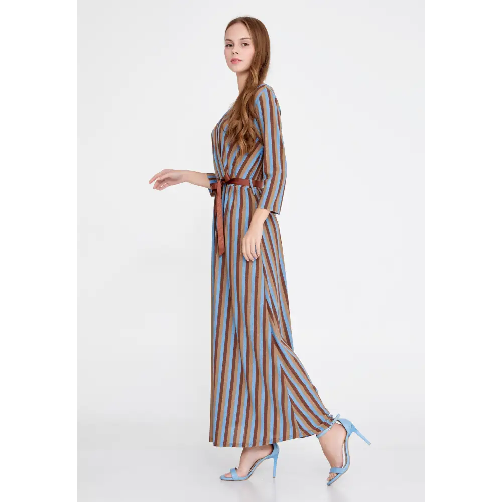 Lycra Maxi Dress with Belt – Everyday Long Sleeve Fit - Casual Dress