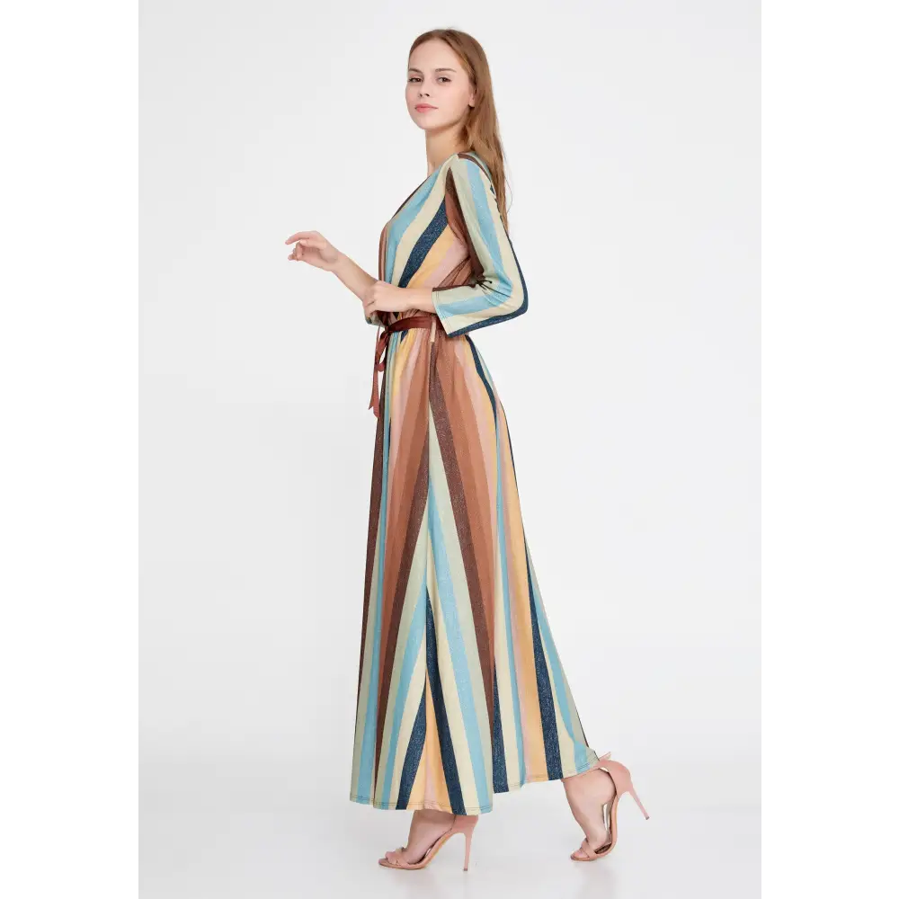 Lycra Maxi Dress with Belt – Everyday Long Sleeve Fit - Casual Dress