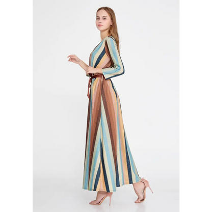 Lycra Maxi Dress with Belt – Everyday Long Sleeve Fit - Casual Dress