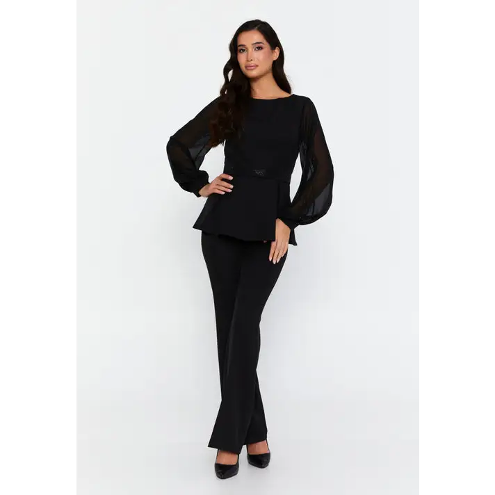 Navy/Black Viscose Two-Piece Set – Long Sleeve Style - Black / 36 - Outfit Set