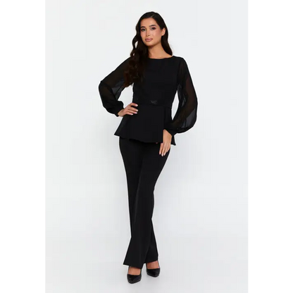 Navy/Black Viscose Two-Piece Set – Long Sleeve Style - Black / 36 - Outfit Set