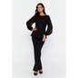 Navy/Black Viscose Two-Piece Set – Long Sleeve Style - Black / 36 - Outfit Set