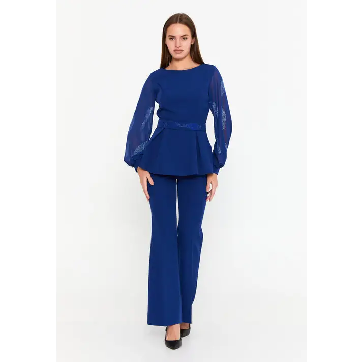 Navy/Black Viscose Two-Piece Set – Long Sleeve Style - Blue / 36 - Outfit Set