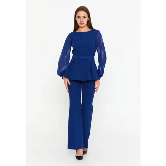 Navy/Black Viscose Two-Piece Set – Long Sleeve Style - Blue / 36 - Outfit Set
