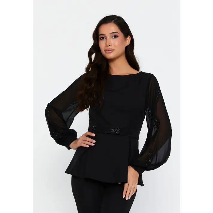 Navy/Black Viscose Two-Piece Set – Long Sleeve Style - Outfit Set