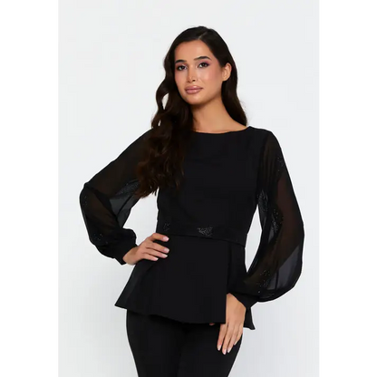 Navy/Black Viscose Two-Piece Set – Long Sleeve Style - Outfit Set