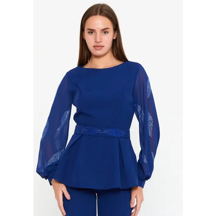 Navy/Black Viscose Two-Piece Set – Long Sleeve Style - Outfit Set
