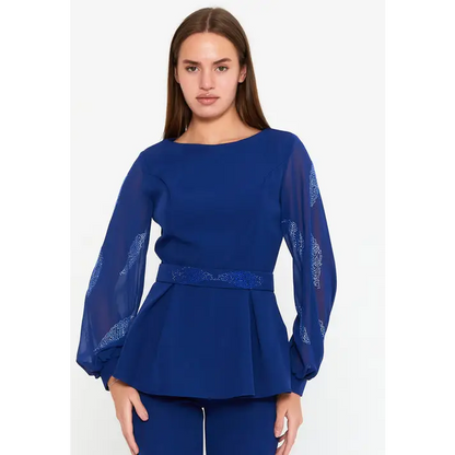 Navy/Black Viscose Two-Piece Set – Long Sleeve Style - Outfit Set