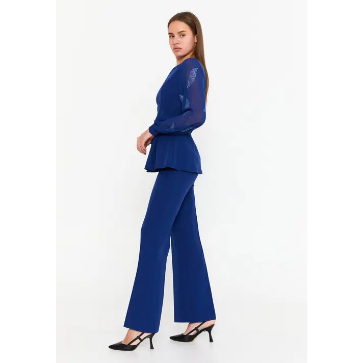 Navy/Black Viscose Two-Piece Set – Long Sleeve Style - Outfit Set