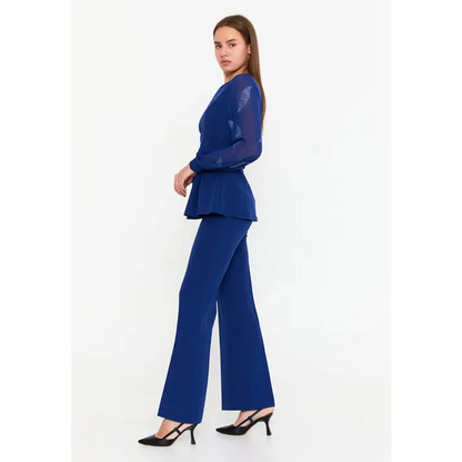 Navy/Black Viscose Two-Piece Set – Long Sleeve Style - Outfit Set