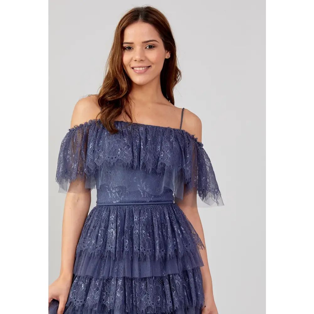 Off-Shoulder Navy Tulle Dress – Flirty Mini Cocktail Style - Cocktail Dress