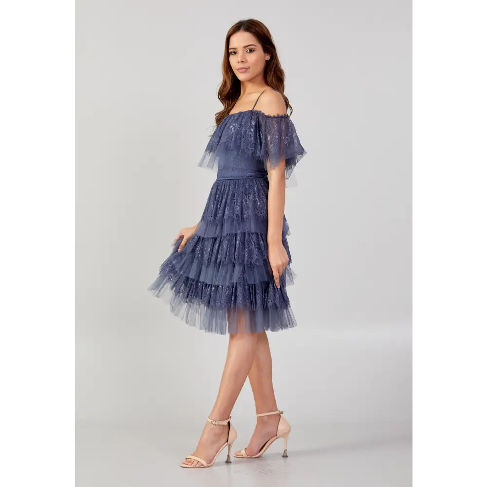 Off-Shoulder Navy Tulle Dress – Flirty Mini Cocktail Style - Cocktail Dress