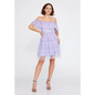 Off-Shoulder Navy Tulle Dress – Flirty Mini Cocktail Style - Lilac / 38 - Cocktail Dress