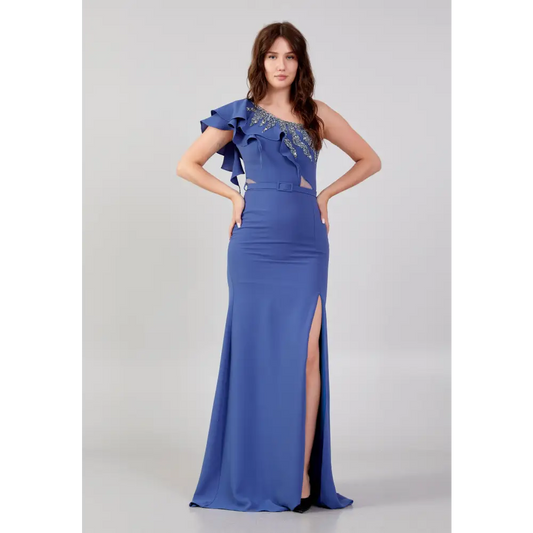 One-Shoulder Crepe Maxi Gown – Wedding Guest Ready - 38 - Wedding Guest Dress