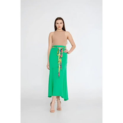 Pink/Green High-Waist Midi Skirt – Statement Solid Color Piece - Skirt
