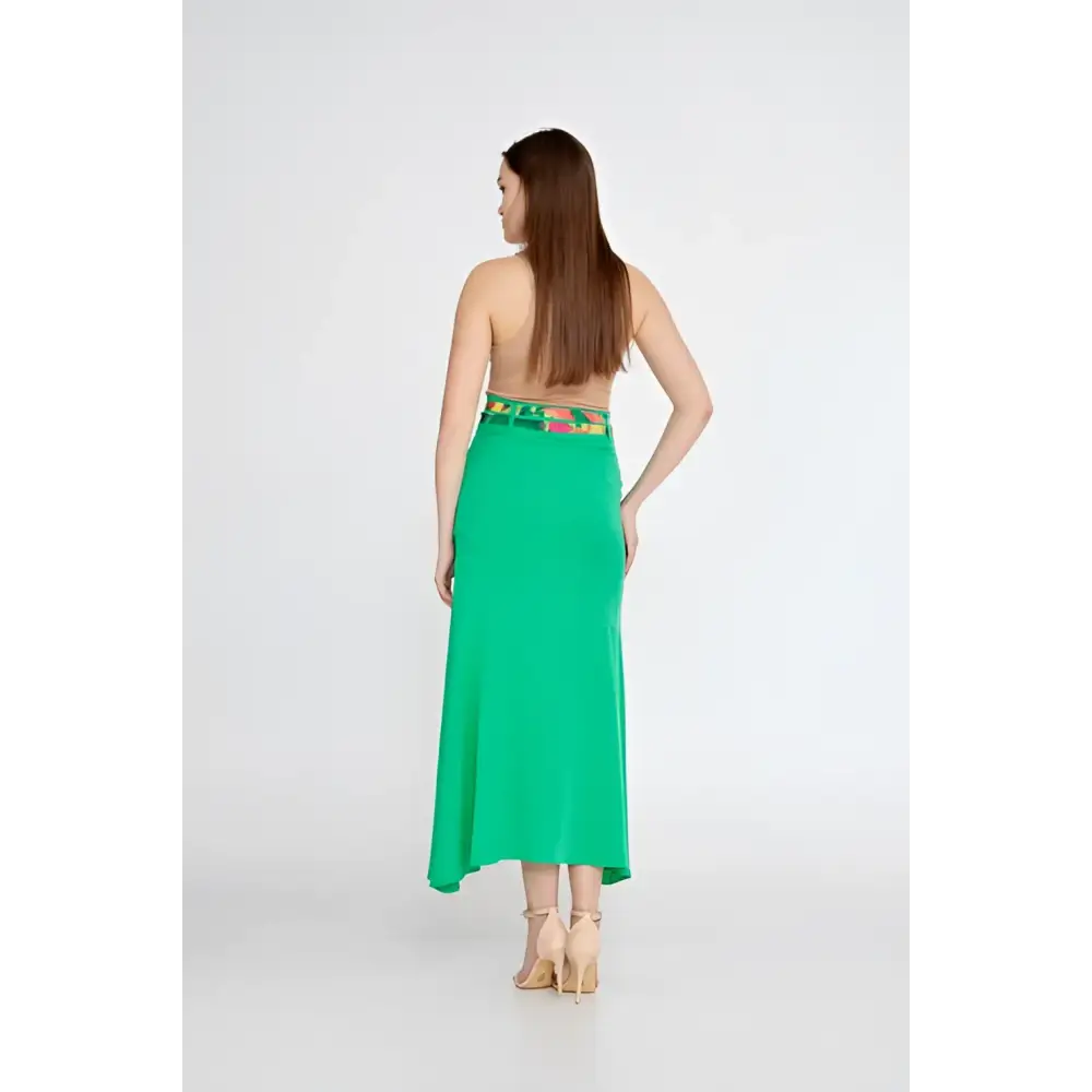 Pink/Green High-Waist Midi Skirt – Statement Solid Color Piece - Skirt