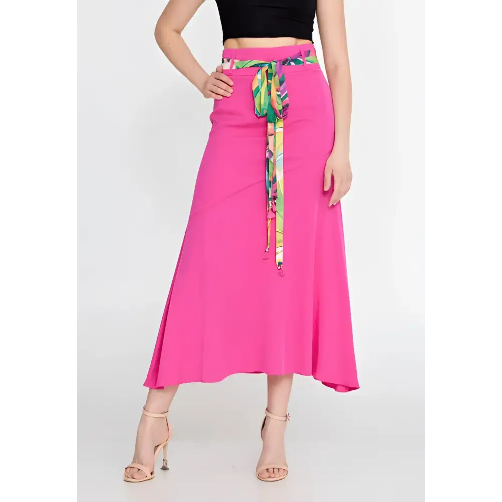 Pink/Green High-Waist Midi Skirt – Statement Solid Color Piece - Fuchsia / 36 - Skirt