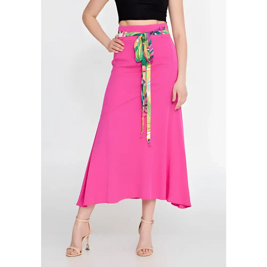 Pink/Green High-Waist Midi Skirt – Statement Solid Color Piece - Fuchsia / 36 - Skirt