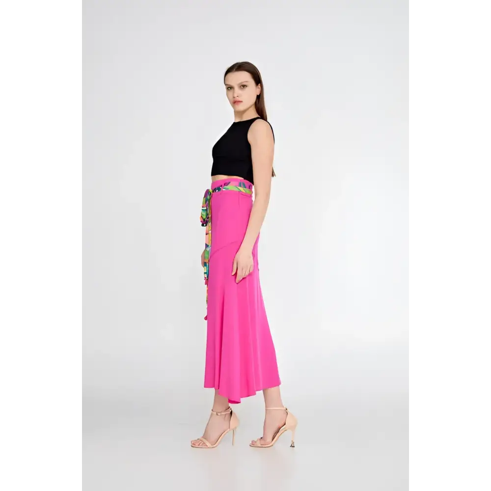 Pink/Green High-Waist Midi Skirt – Statement Solid Color Piece - Skirt