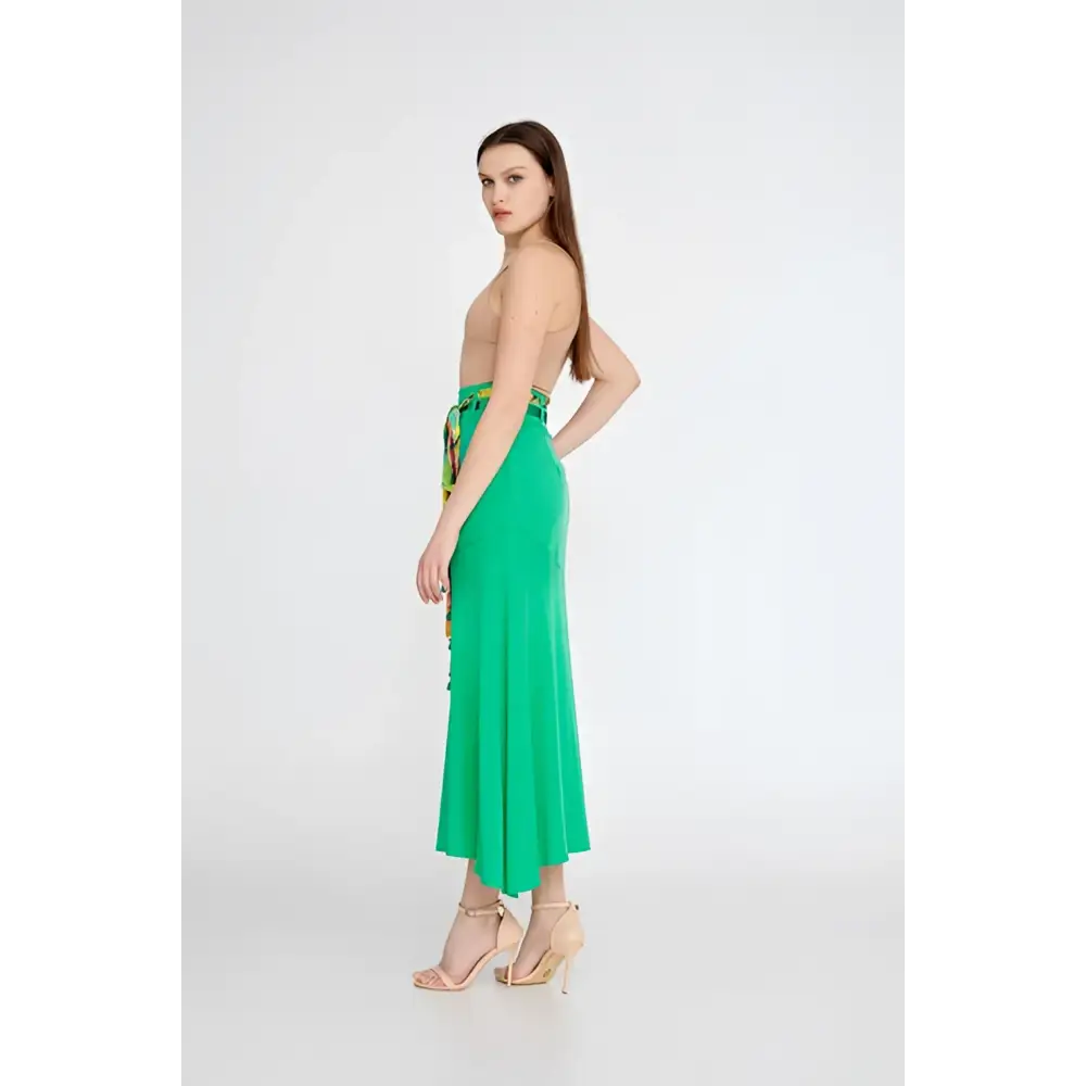 Pink/Green High-Waist Midi Skirt – Statement Solid Color Piece - Skirt