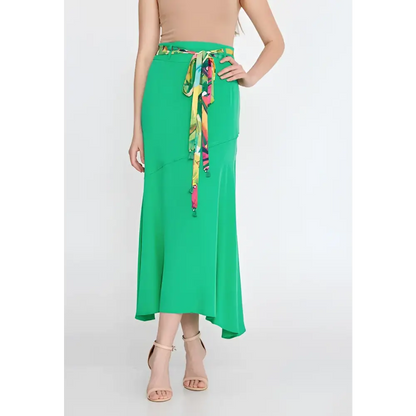 Pink/Green High-Waist Midi Skirt – Statement Solid Color Piece - Green / 36 - Skirt