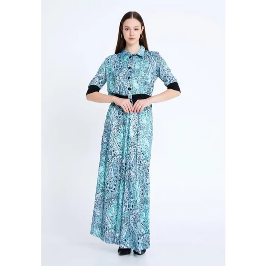 Powder Blue Satin Co-Ord Set – Short Sleeve Elegance - Mint-Turquoise / 36 - Outfit Set