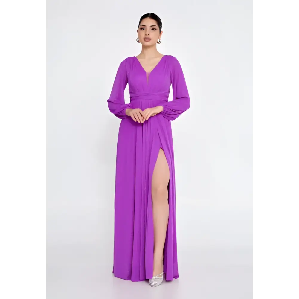 Purple/Green Maxi Dress – Sleek Lycra Gown for Wedding Guests - Fuchsia / 38 - Wedding Guest Dress