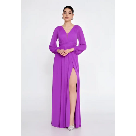 Purple/Green Maxi Dress – Sleek Lycra Gown for Wedding Guests - Fuchsia / 38 - Wedding Guest Dress