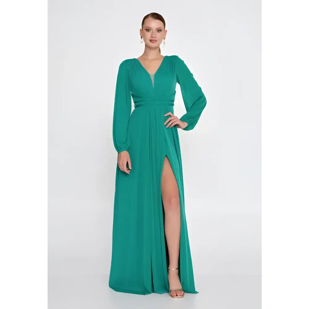 Purple/Green Maxi Dress – Sleek Lycra Gown for Wedding Guests - Green / 38 - Wedding Guest Dress