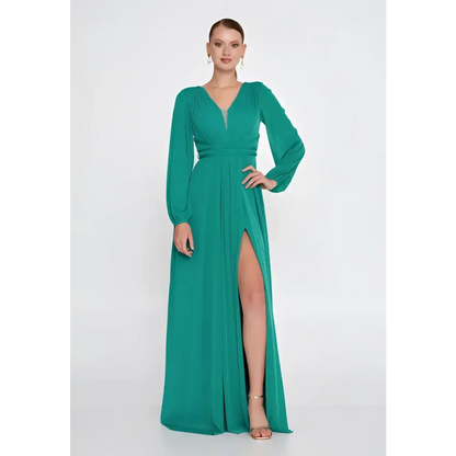 Purple/Green Maxi Dress – Sleek Lycra Gown for Wedding Guests - Green / 38 - Wedding Guest Dress