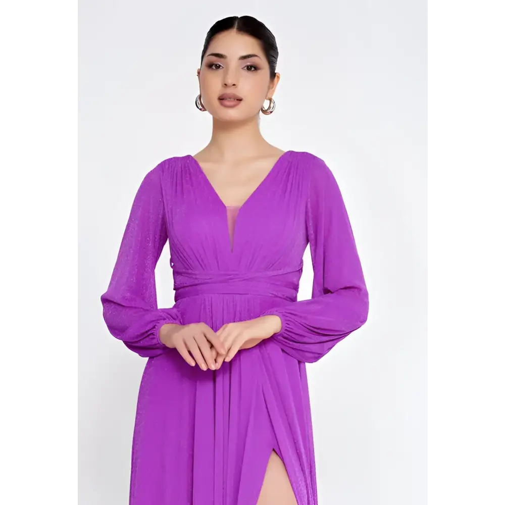 Purple/Green Maxi Dress – Sleek Lycra Gown for Wedding Guests - Wedding Guest Dress