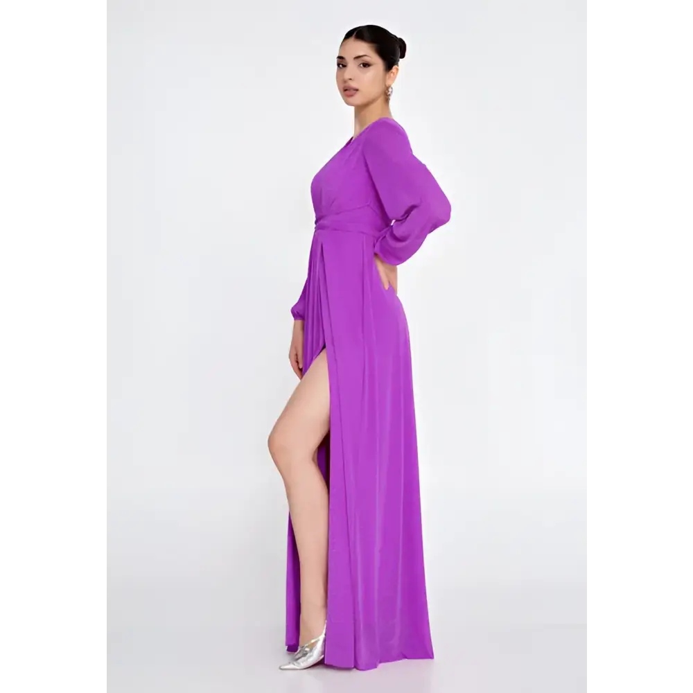 Purple/Green Maxi Dress – Sleek Lycra Gown for Wedding Guests - Wedding Guest Dress