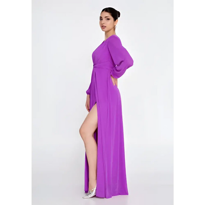 Purple/Green Maxi Dress – Sleek Lycra Gown for Wedding Guests - Wedding Guest Dress