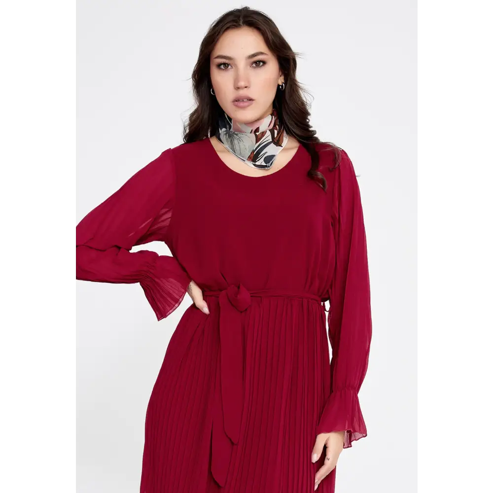 Red Chiffon Mini Dress – Flared Fit with Long Sleeves - Casual Dress