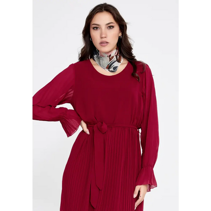 Red Chiffon Mini Dress – Flared Fit with Long Sleeves - Casual Dress