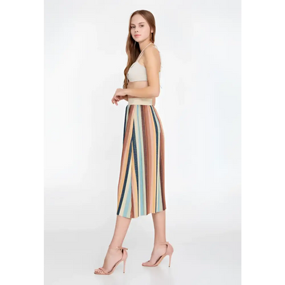 Retro Stripe Midi Skirt – Casual Chic Look - Skirt