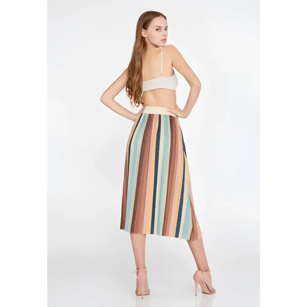 Retro Stripe Midi Skirt – Casual Chic Look - Skirt