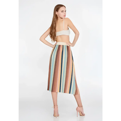 Retro Stripe Midi Skirt – Casual Chic Look - Skirt