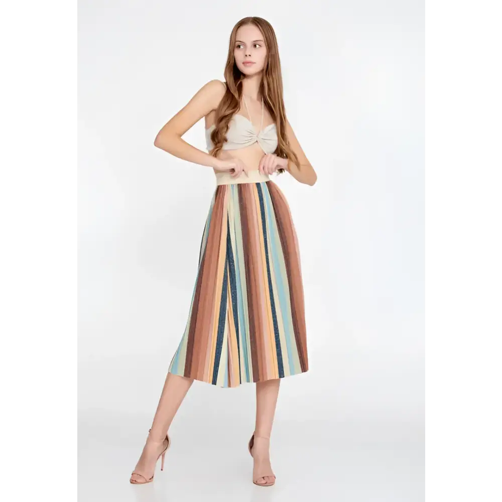 Retro Stripe Midi Skirt – Casual Chic Look - Skirt