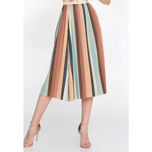 Retro Stripe Midi Skirt – Casual Chic Look - Brown-Multicolor / 36 - Skirt