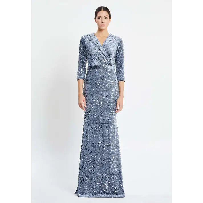 Royal Blue Velvet Mermaid Dress – Mid-Length Evening Elegance - Grey / 38 - Evening Dress